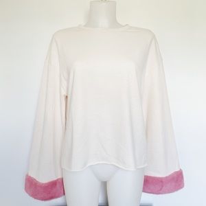 ZARA cream with pink faux fur sweater Size S